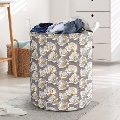 Elegant Grey Flower Print Laundry Basket