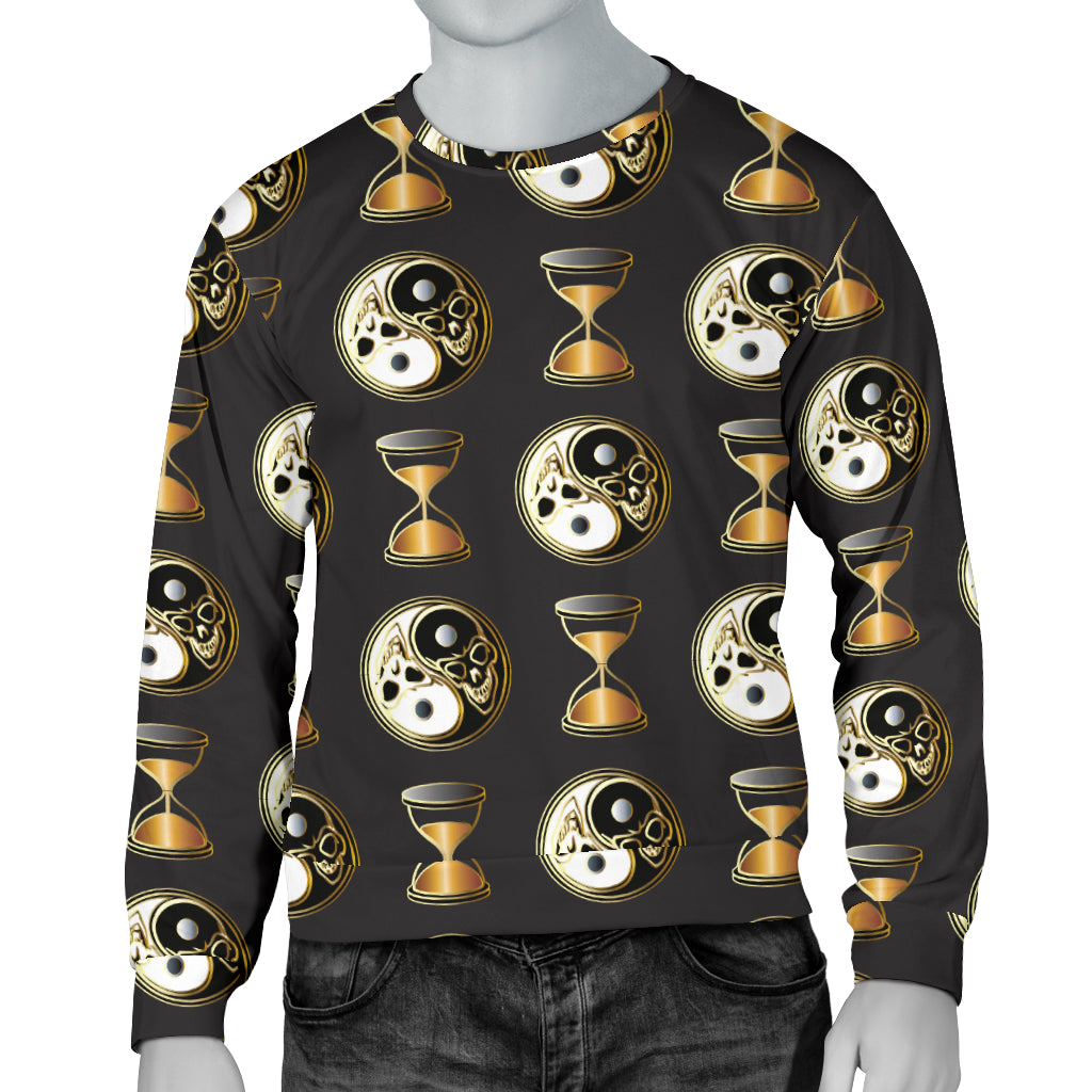 Yin Yang Skull Themed Design Print Men Long Sleeve Sweatshirt
