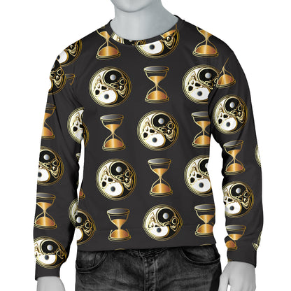 Yin Yang Skull Themed Design Print Men Long Sleeve Sweatshirt