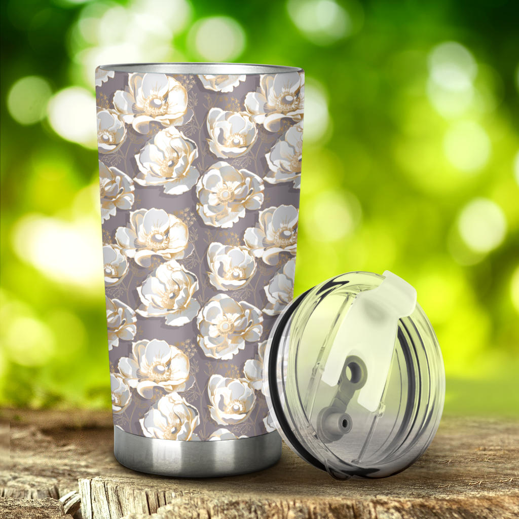 Elegant Grey Flower Print Tumbler