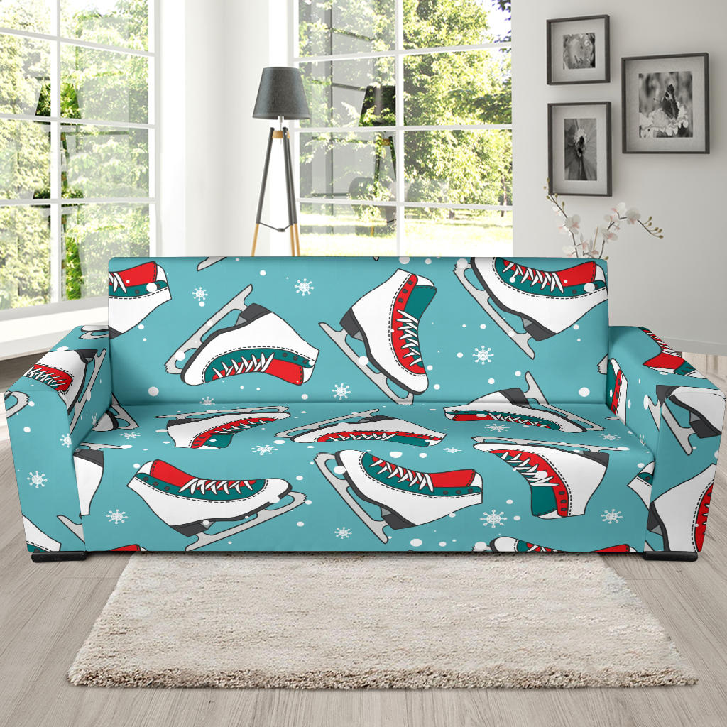 Ice Skate Pattern Print Design 03 Sofa Slipcover