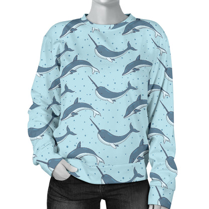 Narwhal Dolphin Print Women Long Sleeve Sweatshirt