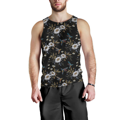 Hummingbird with Embroidery Themed Print Men Tank Top