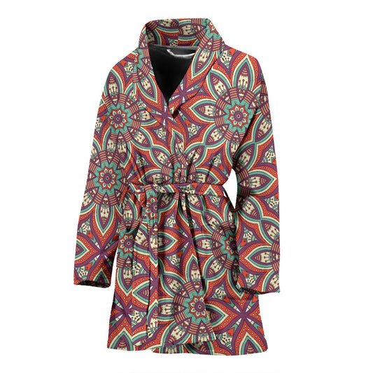 Bohemian Pattern Print Design 03 Women Bathrobe