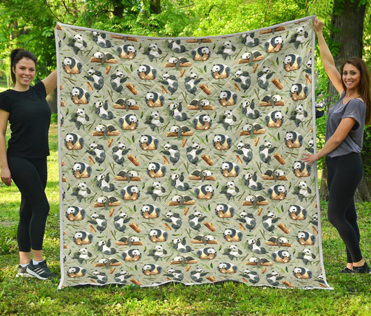 Panda Bear Design Bamboo Print Quilt Bedspread