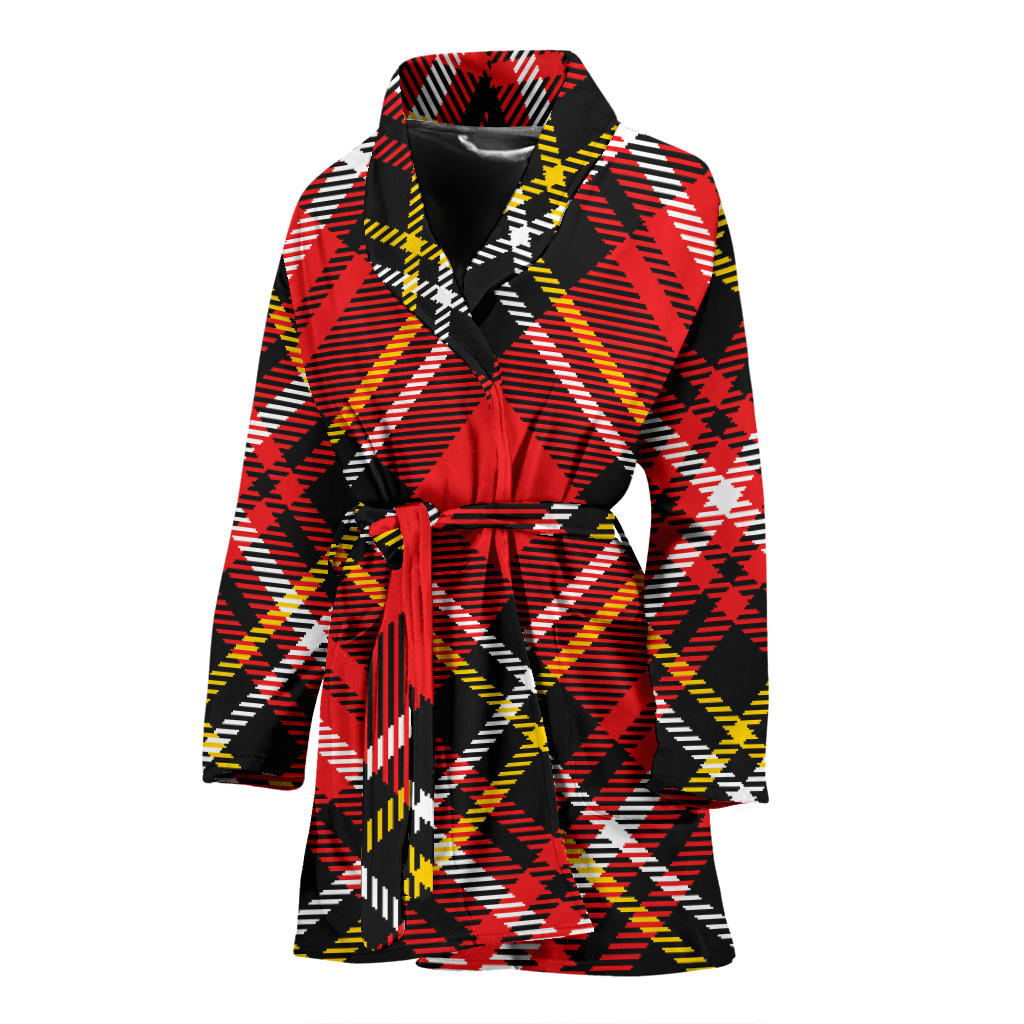 Plaid Red Pattern Print Design A03 Women Bathrobe