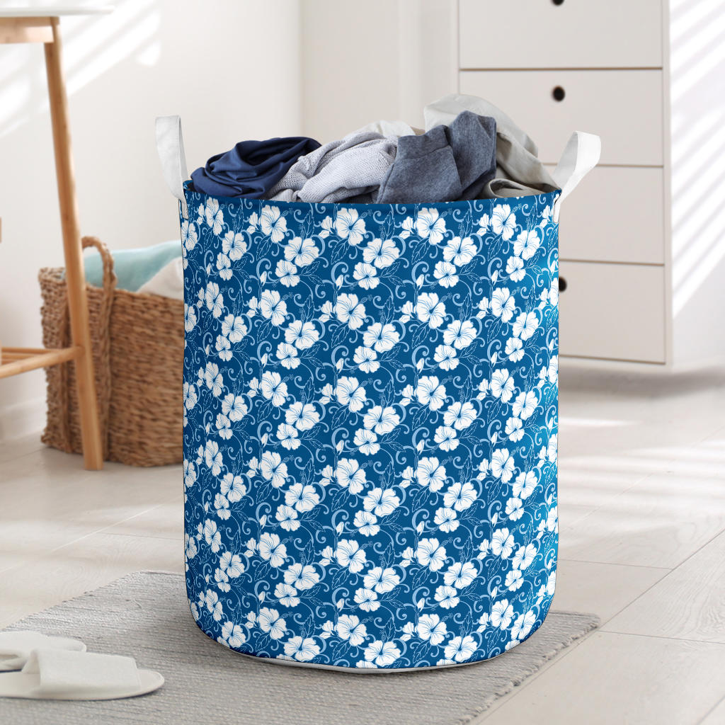 Hibiscus Blue Flower Hawaiian Print Laundry Basket