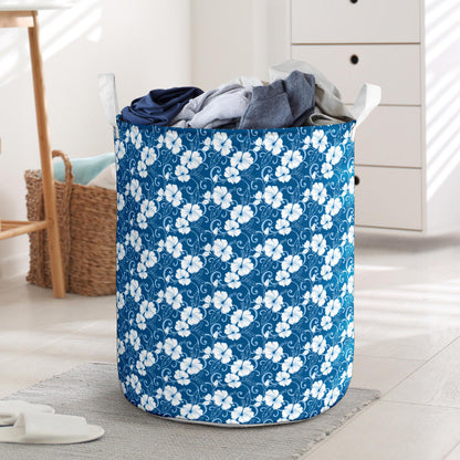 Hibiscus Blue Flower Hawaiian Print Laundry Basket