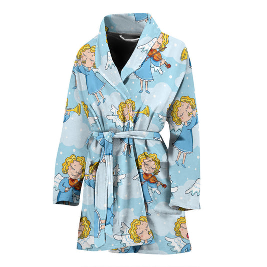 Angel Musician Pattern Print Design 09 Women Bathrobe