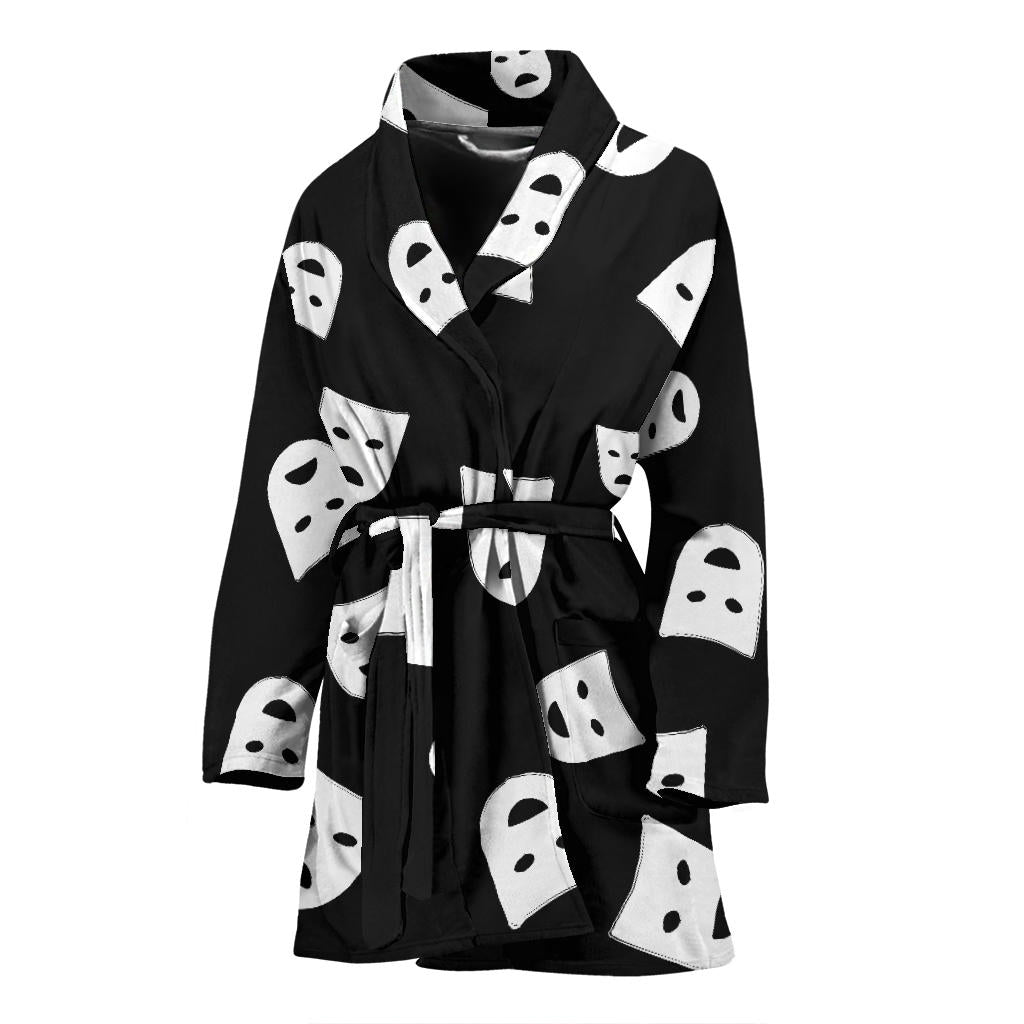 Acting Mask Pattern Print Design 03 Women Bathrobe