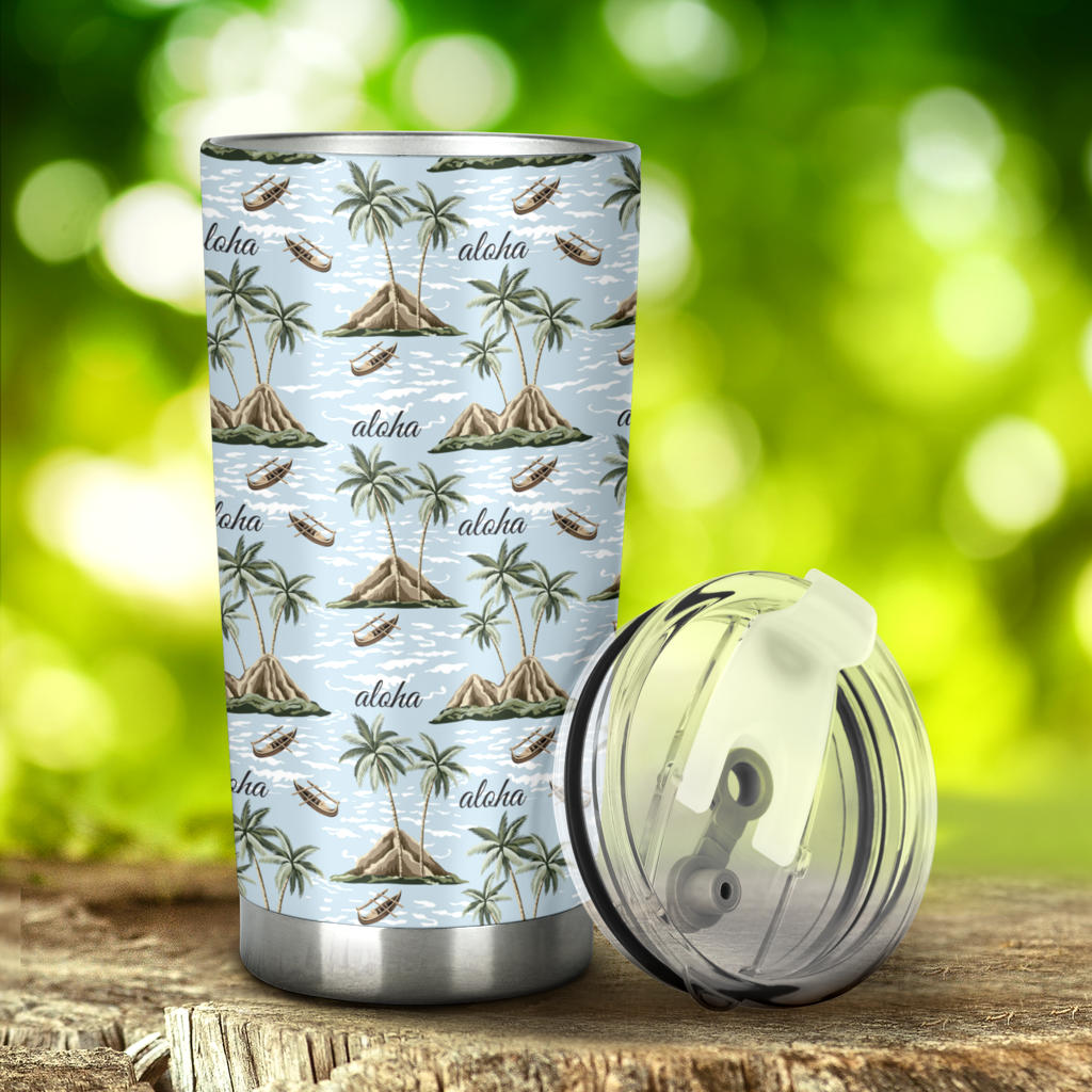 Aloha Hawaii island Design Themed Print Tumbler