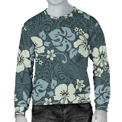 Flower Hawaiian Hibiscus Style Print Pattern Men Long Sleeve Sweatshirt