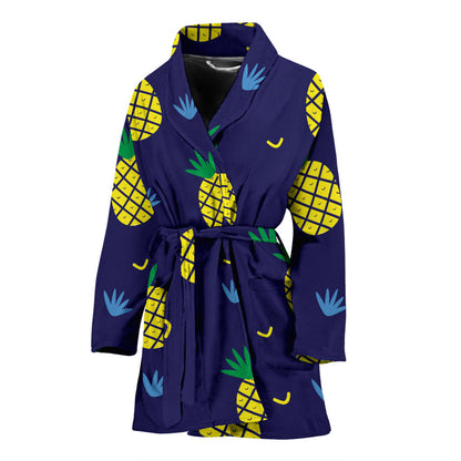 Pineapple Pattern Print Design A01 Women Bathrobe