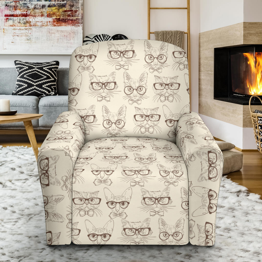 Cat Pattern Print Design 02 Recliner Slipcover with Pocket