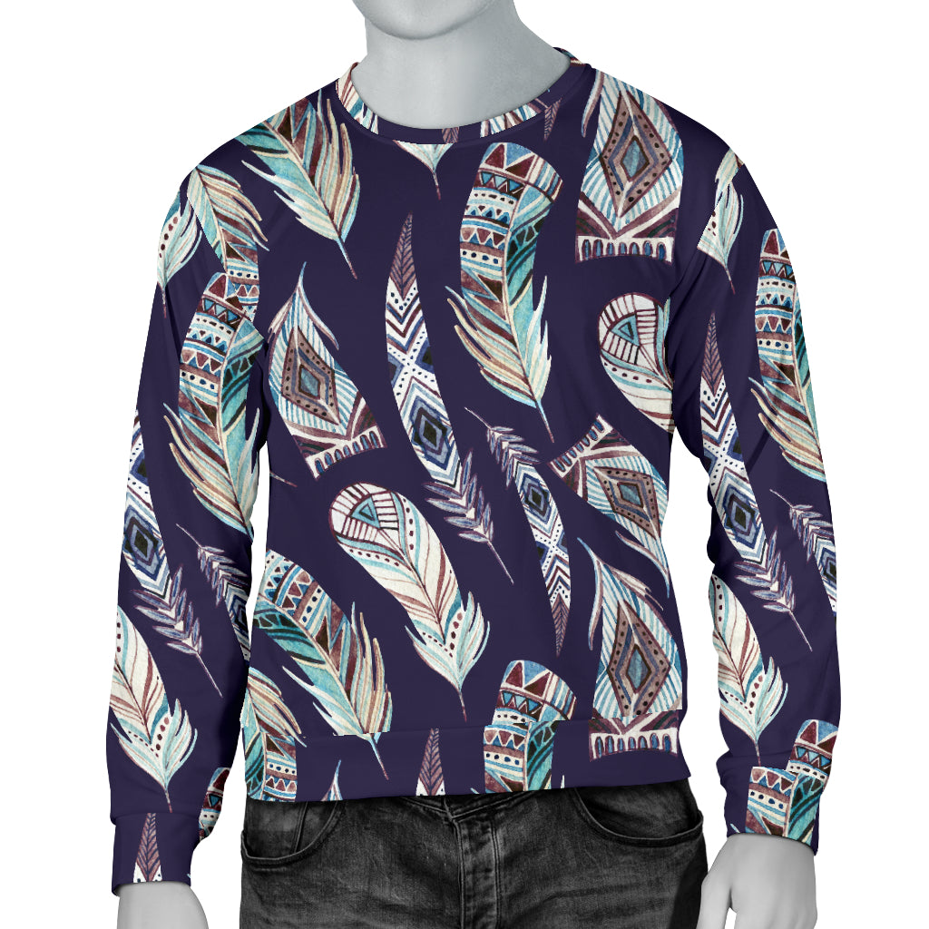 Feather Vintage Boho Design Print Men Long Sleeve Sweatshirt