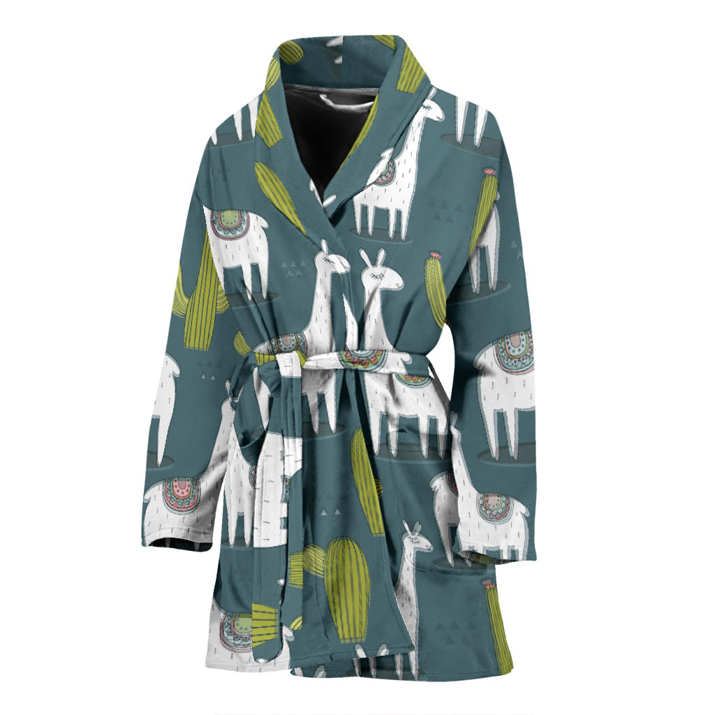 Llama Cactus Pattern Print Design 03 Women Bathrobe