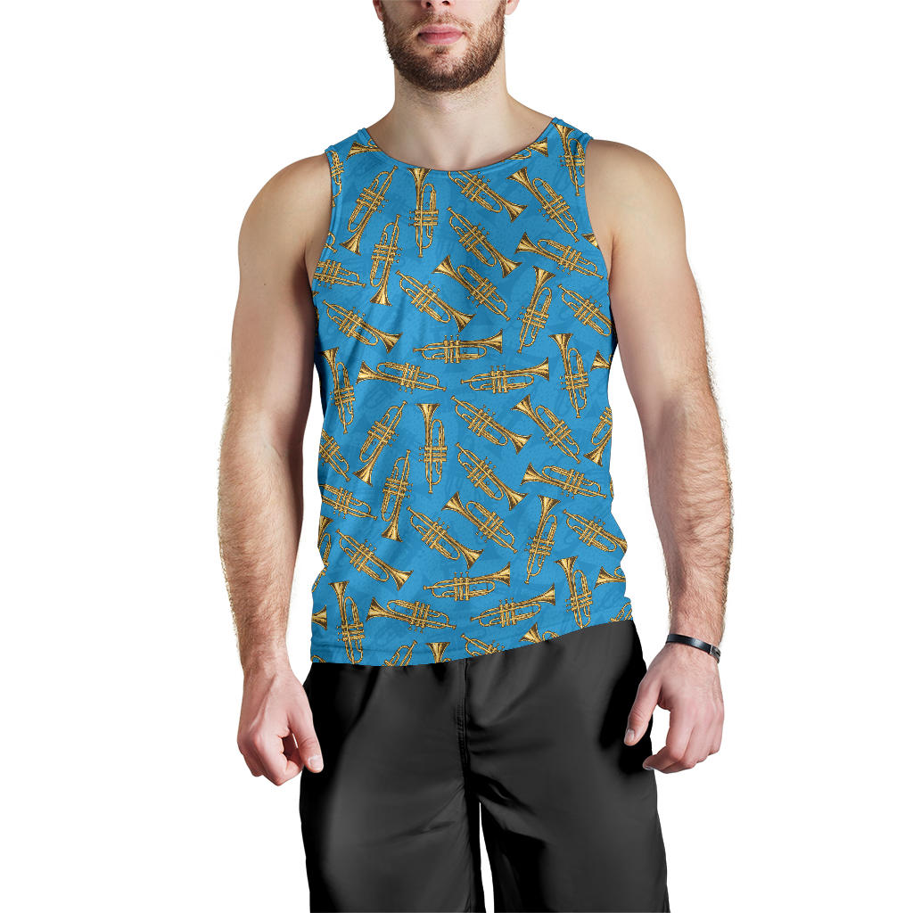 Trumpet Golden Pattern Themed Print Men Tank Top
