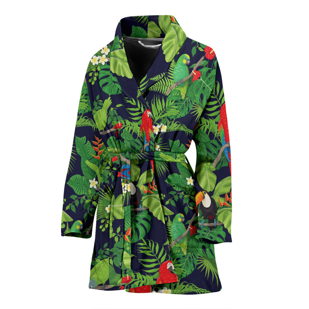 Rainforest Parrot Pattern Print Design A03 Women Bathrobe