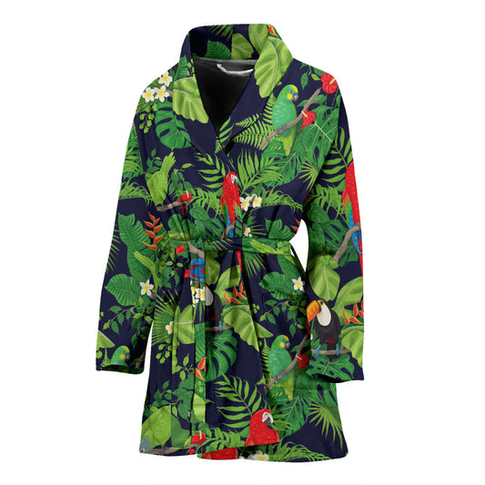 Rainforest Parrot Pattern Print Design A03 Women Bathrobe