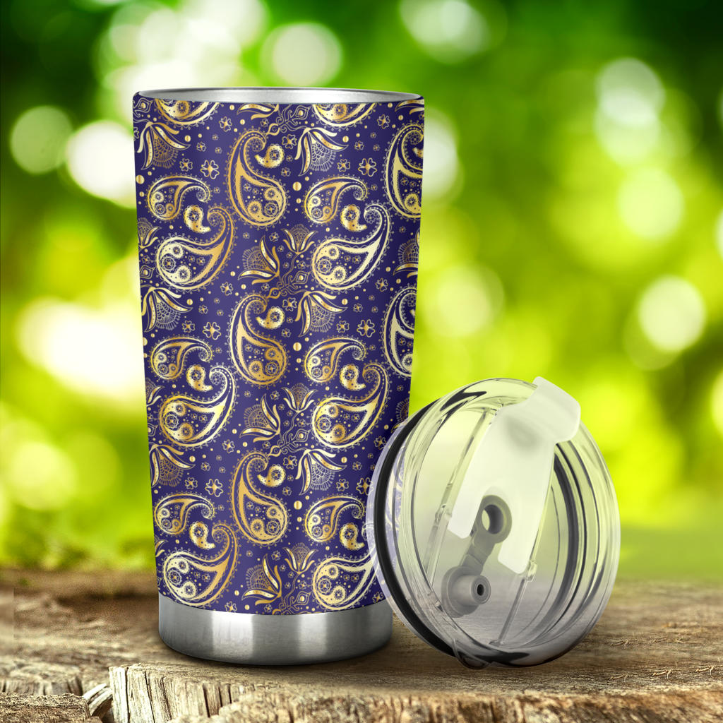 Paisley Blue Yellow Design Print Tumbler