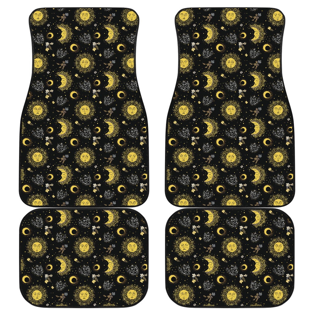 Sun Moon Golden Design Themed Print Car Floor Mats Front Back
