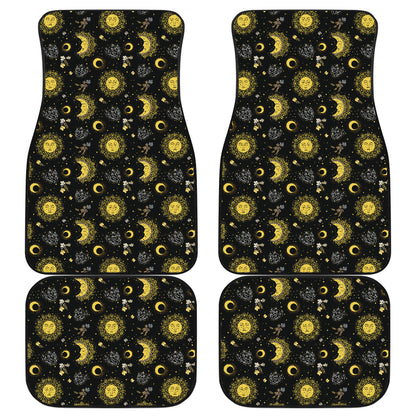 Sun Moon Golden Design Themed Print Car Floor Mats Front Back