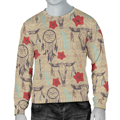 Native Buffalo Head Themed Design Print Men Long Sleeve Sweatshirt