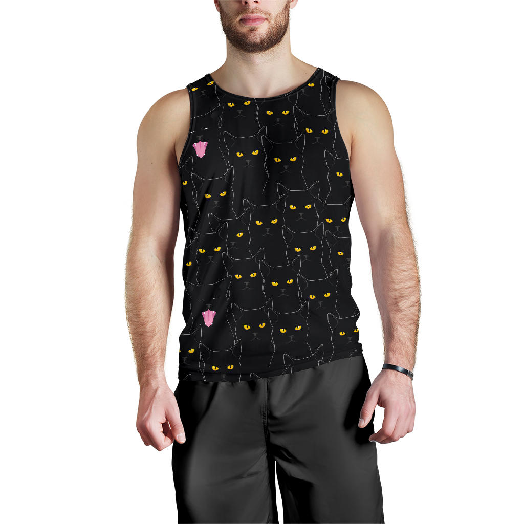 Black Cat Yellow Eyes Print Pattern Men Tank Top