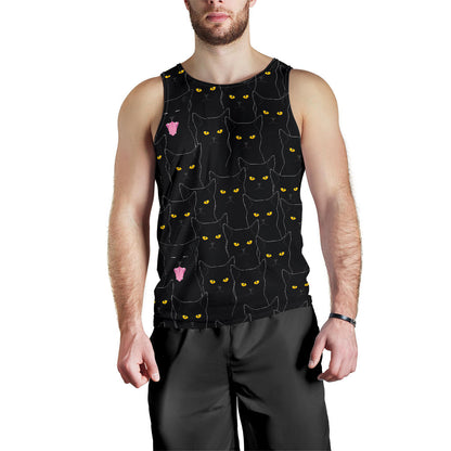 Black Cat Yellow Eyes Print Pattern Men Tank Top