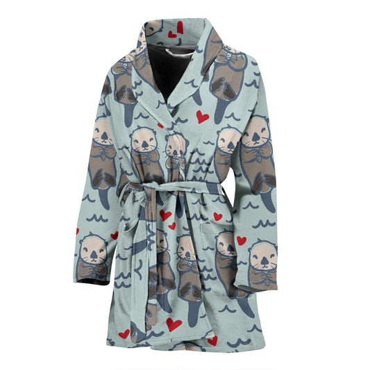 Sea Otter Pattern Print Design 03 Women Bathrobe