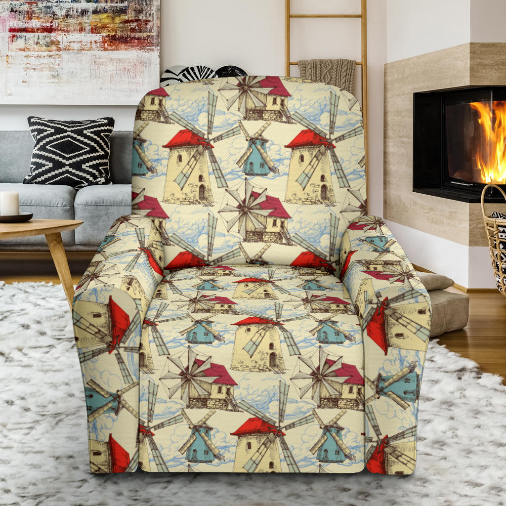 Windmill Pattern Print Design 01 Recliner Slipcover with Pocket