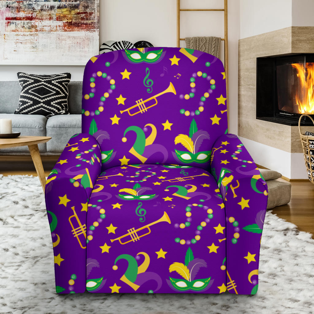 Mardi Gras Pattern Print Design 06 Recliner Slipcover with Pocket