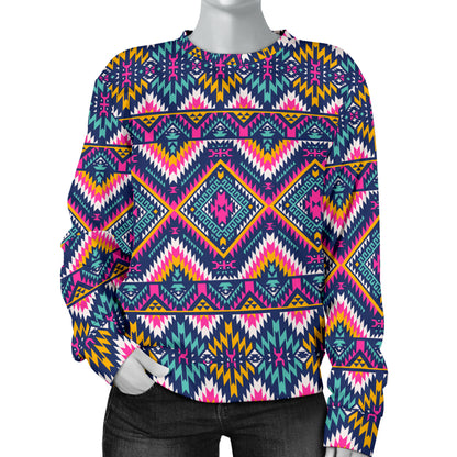Indian Navajo Pink Themed Design Print Women Long Sleeve Sweatshirt