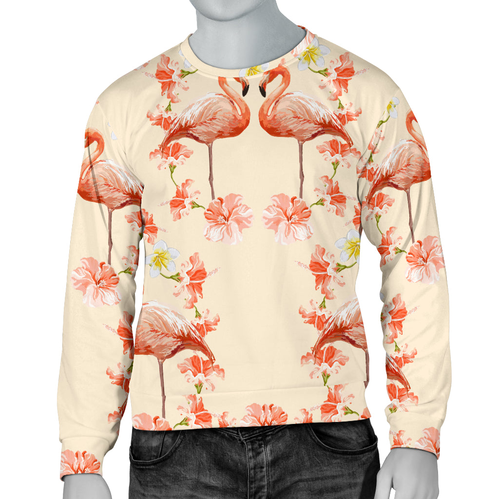Flamingo Hibiscus Print Pattern Men Long Sleeve Sweatshirt
