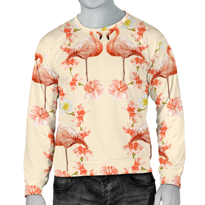 Flamingo Hibiscus Print Pattern Men Long Sleeve Sweatshirt