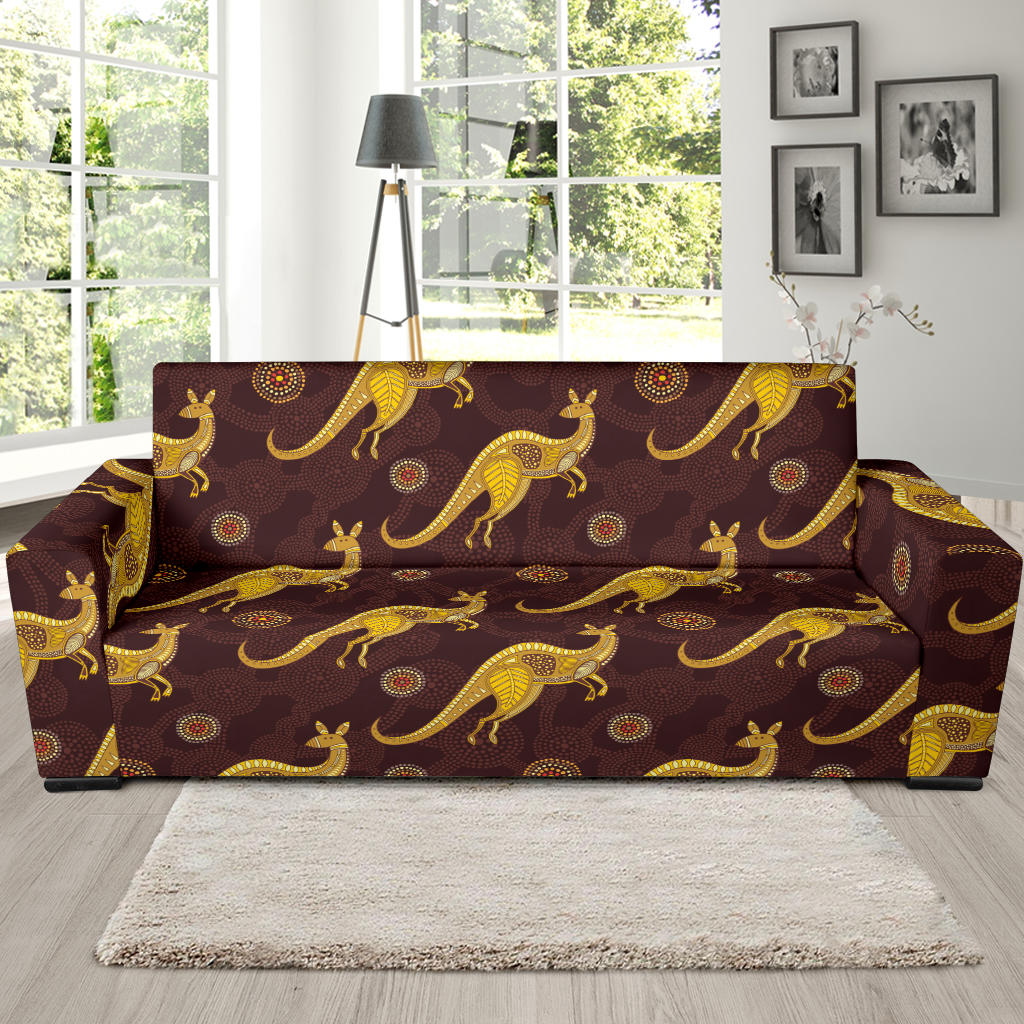 Kangaroos Aboriginal Pattern Print Design 08 Sofa Slipcover