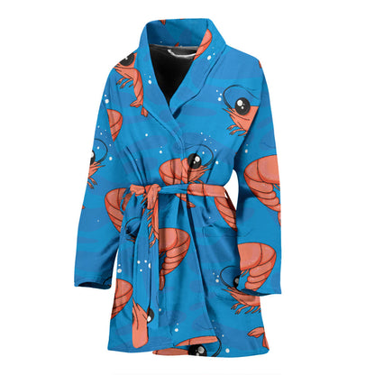 Prawn Cute Pattern Print Design 03 Women Bathrobe