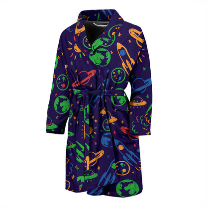 UFO Space Rocket Print Design LKS302 Men Bathrobe