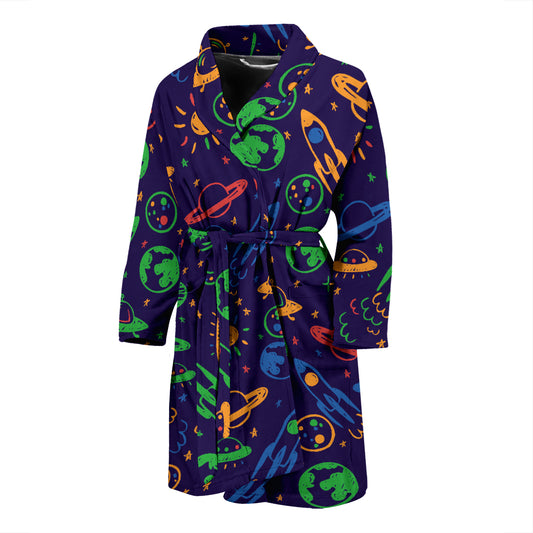 UFO Space Rocket Print Design LKS302 Men Bathrobe