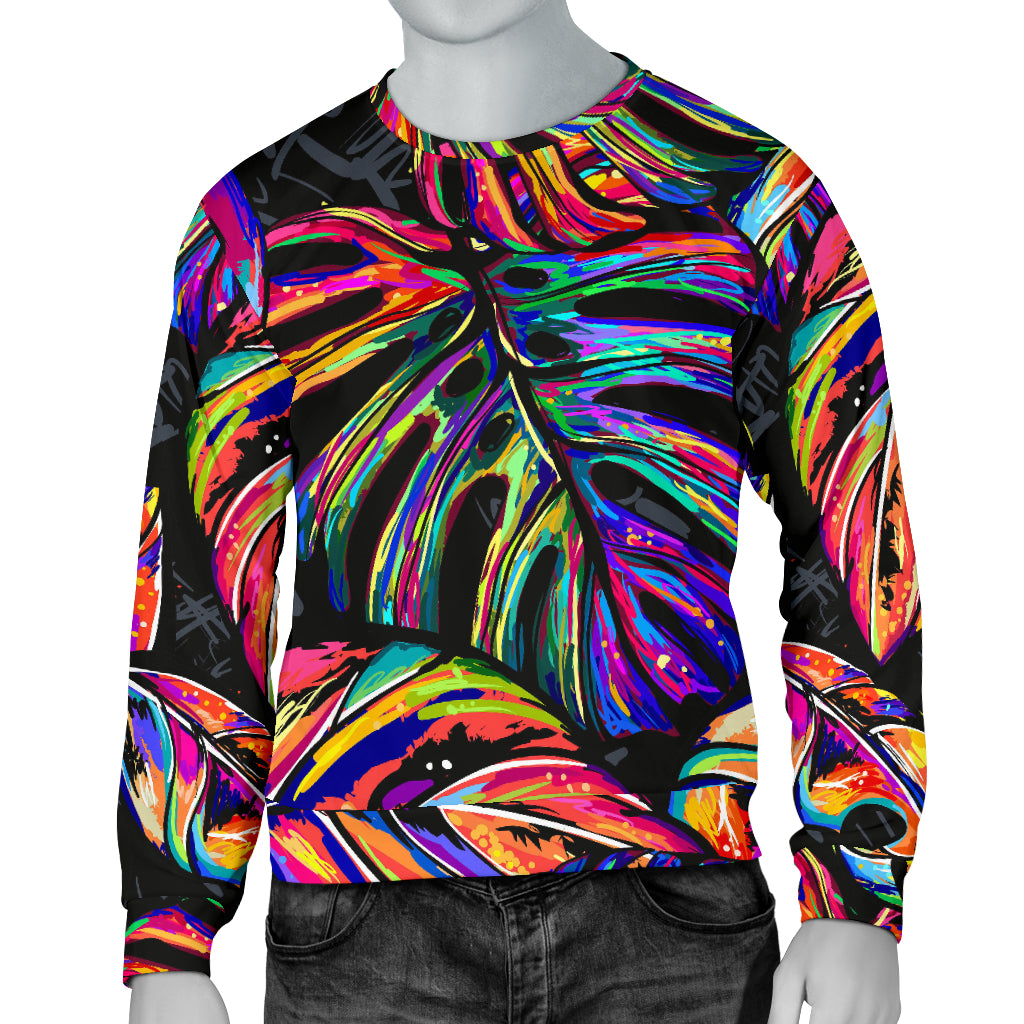 Neon Color Tropical Palm Leaves Men Long Sleeve Sweatshirt