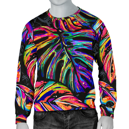 Neon Color Tropical Palm Leaves Men Long Sleeve Sweatshirt