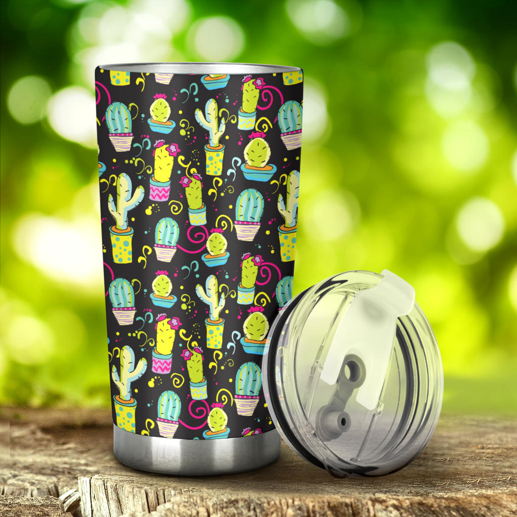 Cactus Neon Style Print Pattern Tumbler