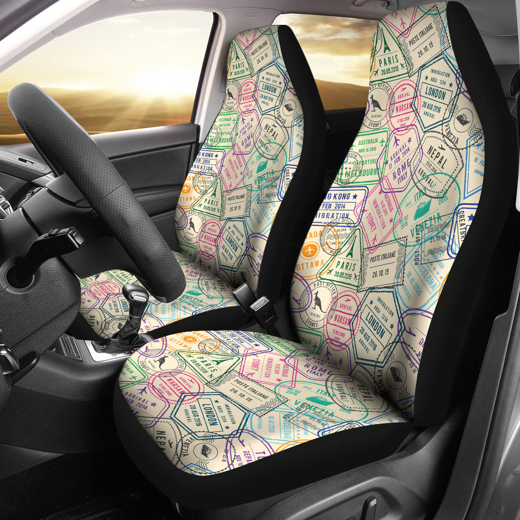 Travel Stamp Print Design LKS303 Car Seat Covers