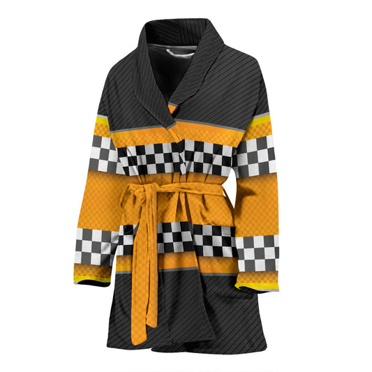 Checkered Pattern Print Design 01 Women Bathrobe
