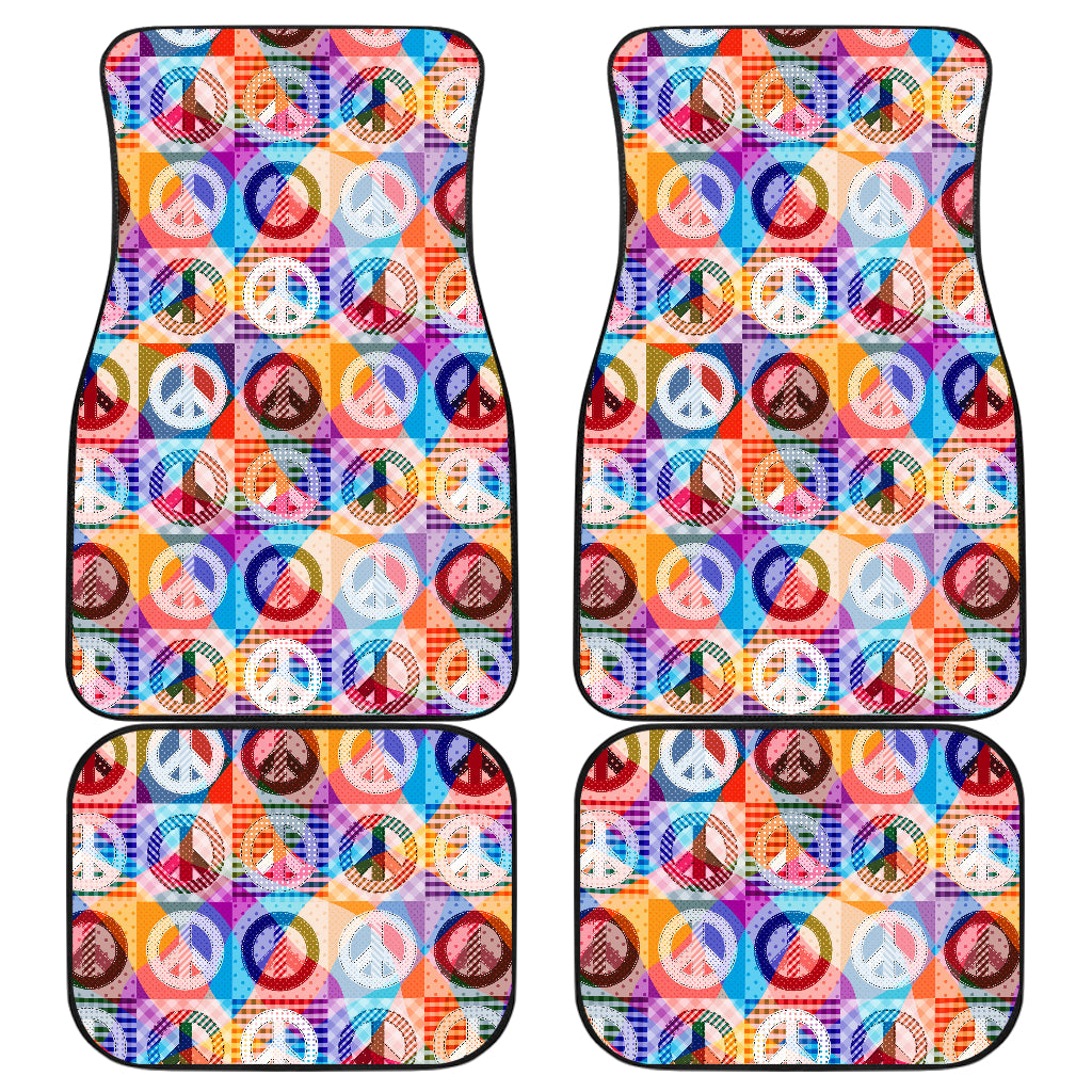 Peace Sign Patchwork Design Print Car Floor Mats Front Back