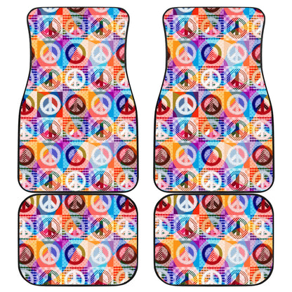 Peace Sign Patchwork Design Print Car Floor Mats Front Back