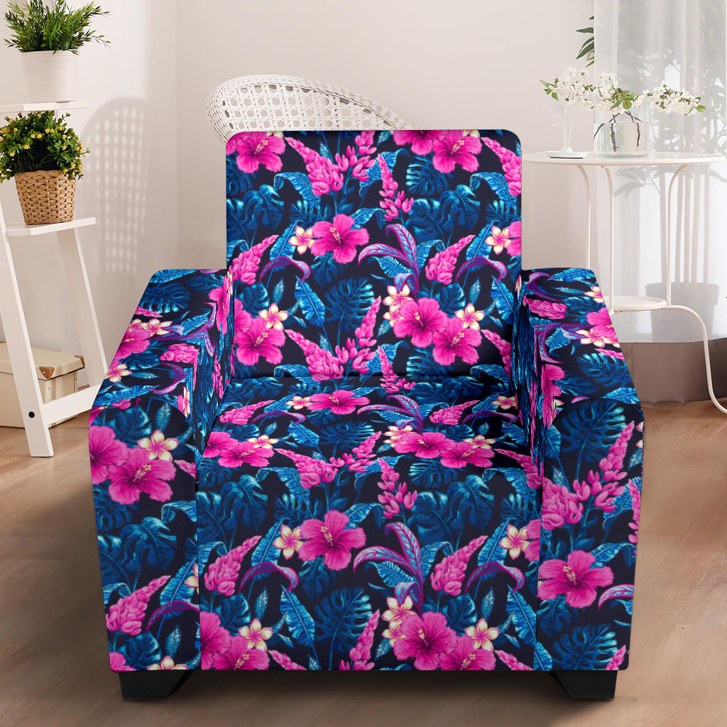 Tropical Folower Pink Themed Print Armchair Slipcover