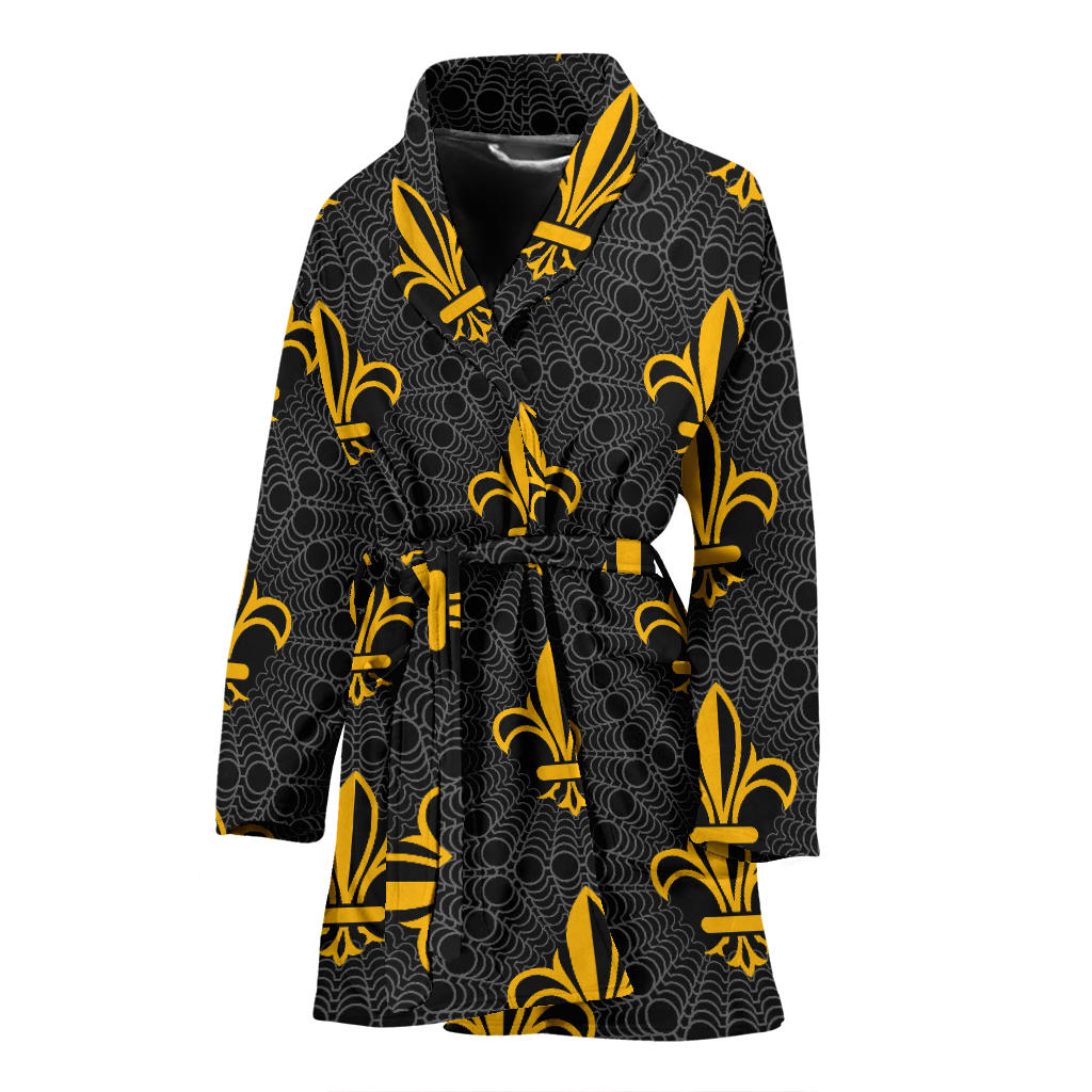 Fleur De Lis Gold Pattern Print Design 01 Women Bathrobe
