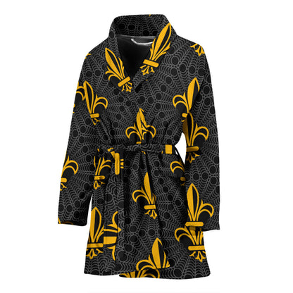 Fleur De Lis Gold Pattern Print Design 01 Women Bathrobe