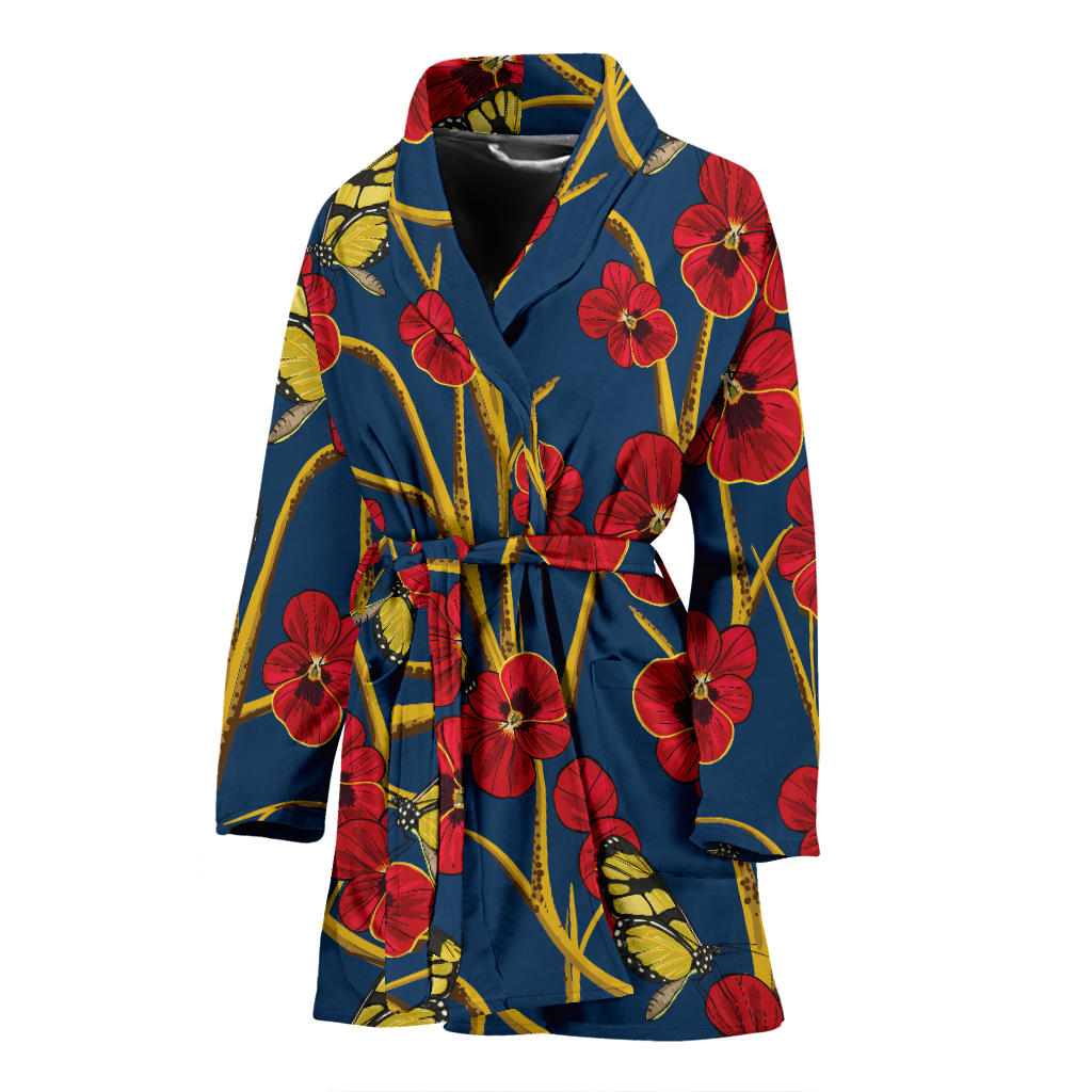Pansy Pattern Print Design A01 Women Bathrobe